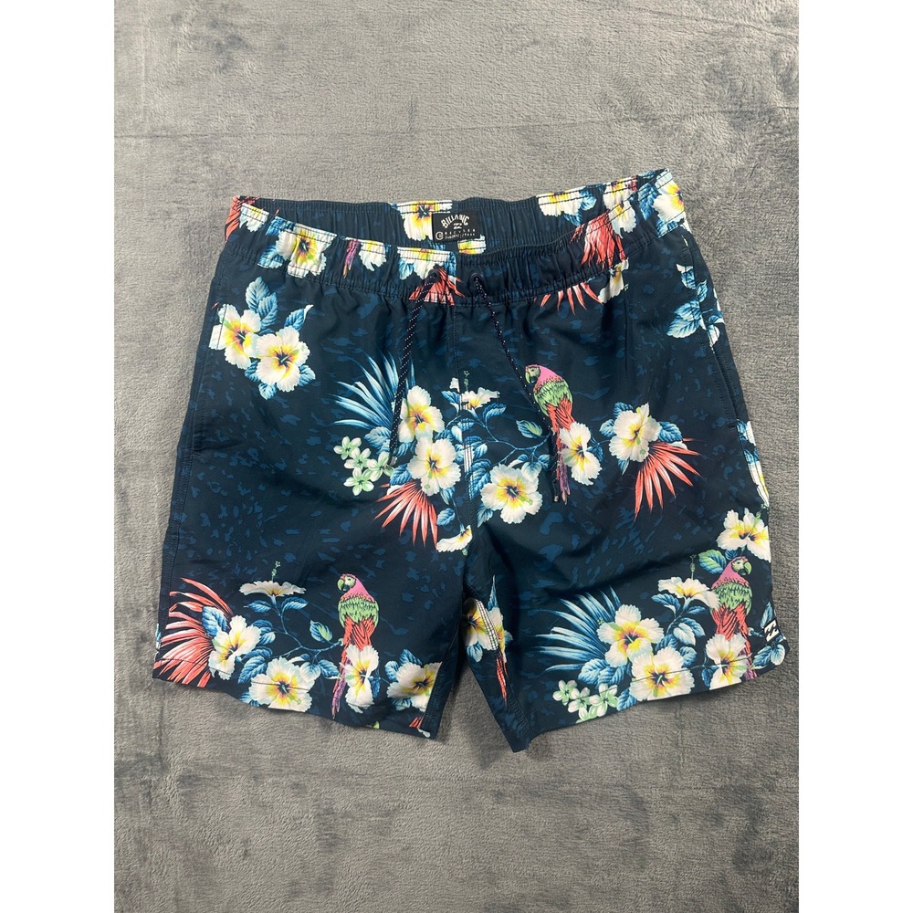 Billabong Sundays Layback Board Shorts Mens Medium Navy Tropical Parrot Floral
